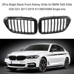 2Pcs Bright Black Front Kidney Grille for BMW 540i 530e G30 G31 2017-2019 51138070469 Single line