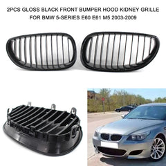 2Pcs Gloss Black Front Bumper Hood Kidney Grille Racing Replacement for BMW 5-Series E60 E61 M5 2003-2009