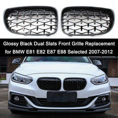 Glossy Black Dual Slats Front Grille Grill Replacement for BMW E81 E82 E87 E88 Selected 2007-2012