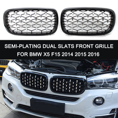 Semi-Plating Dual Slats Front Kidney Grille Grill Left & Right Replacement for BMW X5 F15 2014-2016