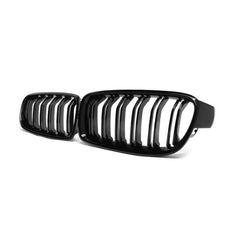 2Pcs Gloss Black Front Bumper Hood Kidney Grille Double Line Racing Replacement for BMW F30 F31 F35 3 Series 2012-2016