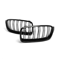 2Pcs Gloss Black Front Bumper Hood Kidney Grille Double Line Racing Replacement for BMW F30 F31 F35 3 Series 2012-2016