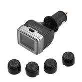 Wireless TPMS Tire Pressure Monitoring System with Adjustable LCD Display Cigarette Plug Diverter 4 External Sensors