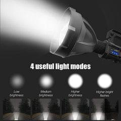 LED Rechargeable Spotlight Super Bright Large Handheld Flashlight For Fishing Camping Working With Tripod