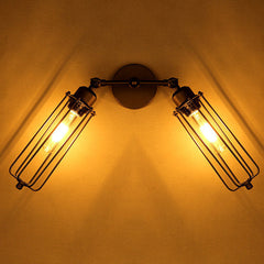 2 Heads Loft Iron Cages Wall Light Edison Country Style Lamp