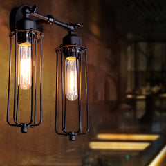 2 Heads Loft Iron Cages Wall Light Edison Country Style Lamp