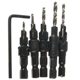 5pcs Hss Countersink Drill Cone Bit Set Quick Change Hex Shank Woodworking Screw Reamer