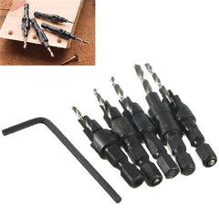 5pcs Hss Countersink Drill Cone Bit Set Quick Change Hex Shank Woodworking Screw Reamer