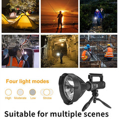 LED Rechargeable Spotlight Super Bright Large Handheld Flashlight For Fishing Camping Working With Tripod