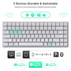 84 Keys Triple Mode Mechanical Gaming Keyboard Connection Wireless Bluetooth 5.0 2.4Ghz