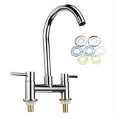 Kitchen Sink Faucet Hot Cold Mixer Tap Double Handle Hole Spout Finish Brushed Swivel Spray 360