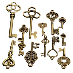 13pcs Antique Vintage Skeleton Key Lot Set Pendant Heart Bow Lock Steampunk Jewel