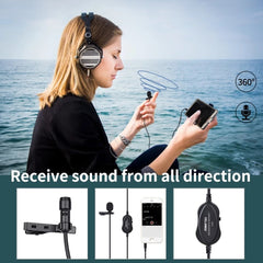 Professional Lavalier Microphone Portable Recording Omni-directional Condenser Interview Mic with 6.5mm Adapter for Smartphone DSLR Camera
