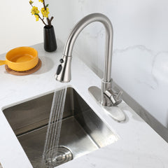 Kitchen Faucet With Pull Down Sprayer Unique 3 Water Effect High Arc Brushed Nickel Finish Stainless Steel Single Handle Out Sink Tap