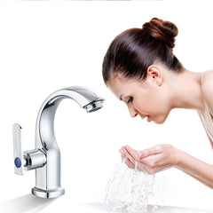 Bathroom Basin Sink Faucet Moon Curved Single Cold Tap Handle Electroplate Chrome Finish Deck Mount