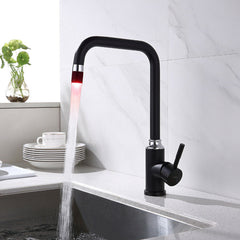 Intelligent Anti-Scald LED 3 Colors Matte Black Swivel Kitchen Faucet Tap Solid Brass Mixer Basin Sink