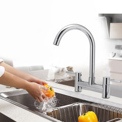Modern Kitchen Sink Mixer Tap Chrome Monobloc Basin Twin Lever Taps Swivel 360