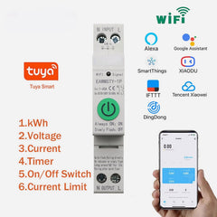 Smart Circuit Breaker WIFI Smart Energy Meter Din Rail Power Consumption kWh Meter Timer Switch Relay Voltmeter Works With Alexa Google Home