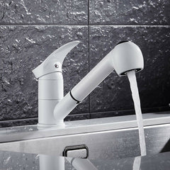 Pull Out Kitchen Faucet White Water-Saving Polished Basin Mixer Copper Hot and Cold Tap Vessel Vanity Sink