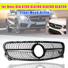 Diamond Front Grille Grill ABS Silver For Mercedes Benz