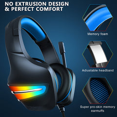 Gaming Headset 50mm Driver Unit RGB Light Noise Reduction Mic 3.5mm USB Port for PS4 PC Xbox One Switch Smartphone