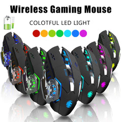 2.4 GHz Wireless Mouse 1600DPI Rechargeable Breathing LED Light Optical Mice with USB Receiver for PC Laptop Desktop