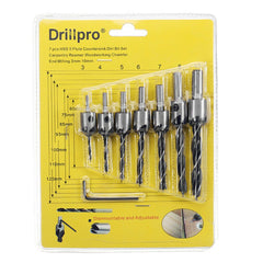 7pcs HSS 5 Flute Countersink Drill Bit Set Reamer 3-10mm Chamfer Drill Bits