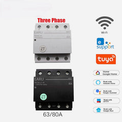 Smart Light Switch WIFI 63/80A Three Phase Circuit Breaker Timer Relay Switch Voice Remote Control Works With Tuya eWeLink APP Alexa Google Home