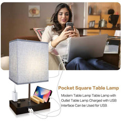 Table Lamp with 2 Phone Stands Dimmable USB Lamp Grey Table Lamp Built in 2 USB Ports & 2 AC Outlet, Bedside Lamps Idea