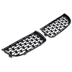 Front Bumper Hood Grille Eyelids Dual Slat Diamond Style Glossy Black For BMW 3 Series