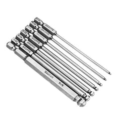7pcs SAE 5/64-5/16 Inch 100mm Magnetic Ball Screwdriver Bit 1/4 Inch Hex Shank