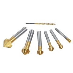 7pcs 5-10mm HSS Titanium Coated M6 Countersink Drill Bit 3 Flute Chamfer 90 Degree Chamfering End Mill Cutter