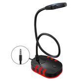 3.5mm Gaming Microphone LED Light Sound Card Noise Reduction Flexible Tube Free Drive Condenser Mic for Desktop Computer Game Video Recording