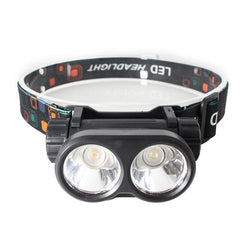 180 Adjustable Double LED Headlamp Strong Light Cycling Headlight Night Fishing Waterproof Flashlight USB Charging Warm / White Light