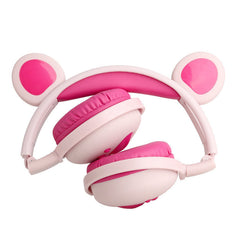 Cute LED Cat Bear Ear Bluetooth 5.0 Headphones Foldable Over-Ear Hi-Fi Stereo Wireless Headset With Mic LED Light