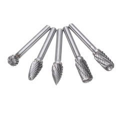 5Pcs DGCFA 6x10mm Double Cut Tungsten Carbide Rotary Burr Set 6mm Shank for DIY Wood Carving Metal Polishing Engraving Drilling