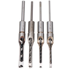4pcs Square Hole Drill Bits Auger Mortising Chisel Set Kit 1/4 to 1/2 Inch Tool Set