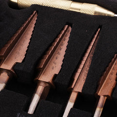6Pcs HSS Bronze Coated Step Drill Bit With Center Punch Set Hole Cutter Drilling Tool
