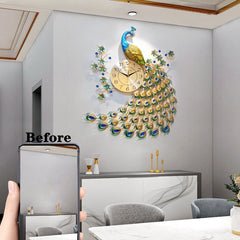 75CM Luxury 3D Peacock Diamond Large Wall Clock Modern Art Quartz Home Decoration