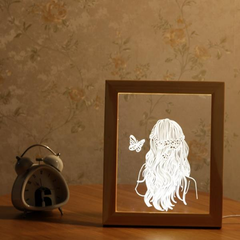 3D Photo Frame Illuminative LED Night Light Wooden Girl Christmas USB Lamp