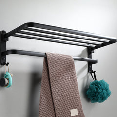 Space Aluminum Black Wall-mounted Towel Rack Rust-resistant Stable Towel Holder Easy to Install Bathroom Shelf