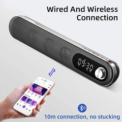 Wireless USB Desk Bluetooth Speaker Soundbar with Dual Alarm Clock FM Function Temperature Display for PC TV Computer Home