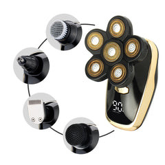 6 IN 1 6D Rotary Electric Shaver USB Rechargeable IPX6 Waterproof Bald Head Shaver Beard Trimmer