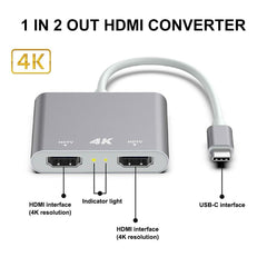 USB-C to Dual HDMI Adapter Converter Support Mirror Mode Expanded Mode For Smart Phone Tablet Laptop For iPad Pro 2020 MacBook Air 2020