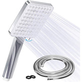 Square Shower Head With 1.5 m Stainless Steel Hose Hand 6 Jet Types Large Water-Saving High Pressure Chrome Universal For Bathing And Spa