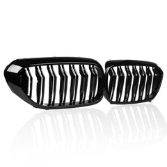 Pair Gloss Black Front Dual Slats Front Car Grilles For BMW 5 Series