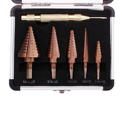 6Pcs HSS Bronze Coated Step Drill Bit With Center Punch Set Hole Cutter Drilling Tool