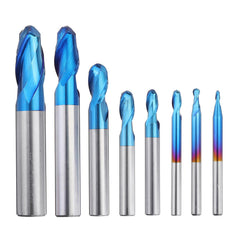 8PCS HRC55 Blue Nano Tungsten Carbide Ball Nose End Mill Set R1-R6 Milling Cutter CNC Router Bits