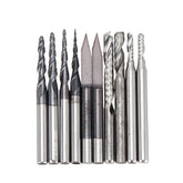 10PC 3.175mm Shank Solid Carbide Engraving Bit Ball Nose with Single Flute Spiral and Flat Bottom CNC Router Bit Wood Milling Cutter