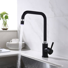 Intelligent Anti-Scald LED 3 Colors Matte Black Swivel Kitchen Faucet Tap Solid Brass Mixer Basin Sink